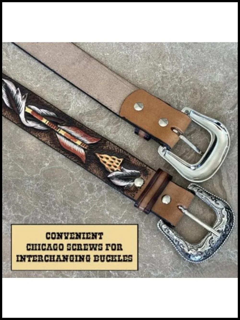 Men's Full Grain Leather Western Belt Floral Hand Tooled 1.5